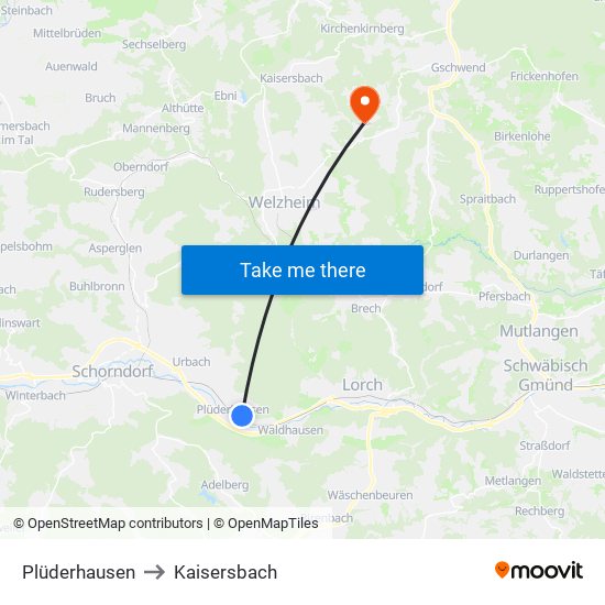 Plüderhausen to Kaisersbach map