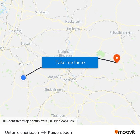 Unterreichenbach to Kaisersbach map