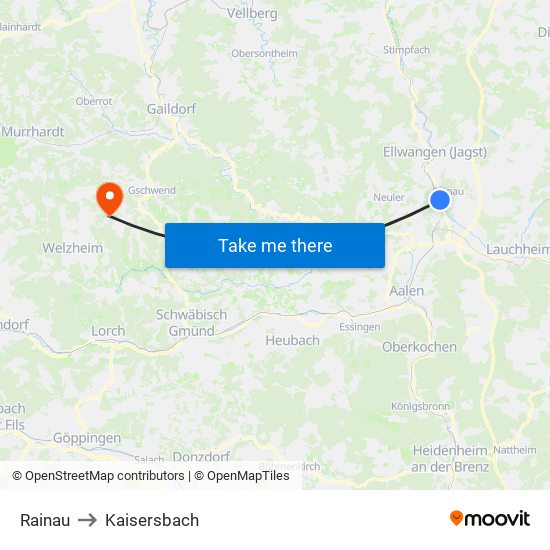 Rainau to Kaisersbach map