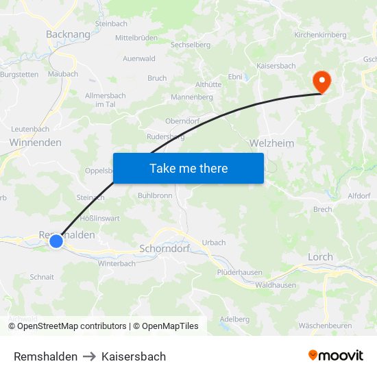 Remshalden to Kaisersbach map