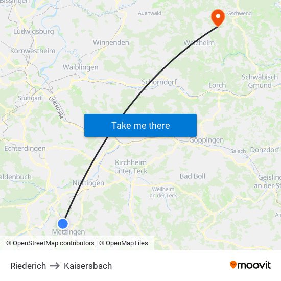 Riederich to Kaisersbach map