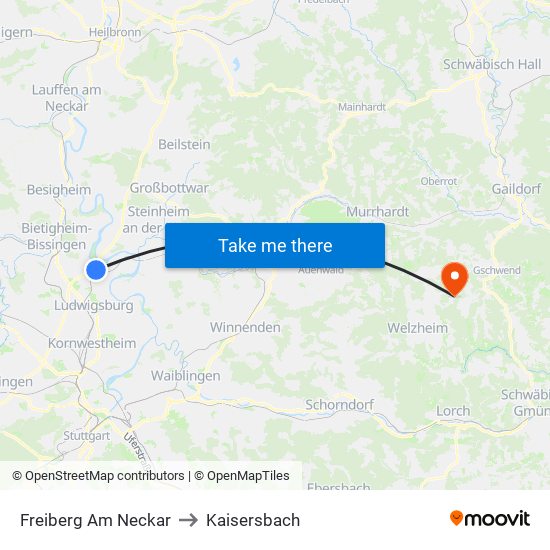 Freiberg Am Neckar to Kaisersbach map