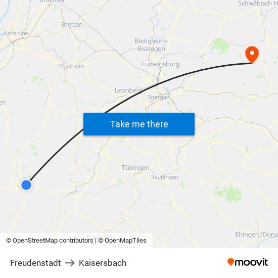 Freudenstadt to Kaisersbach map