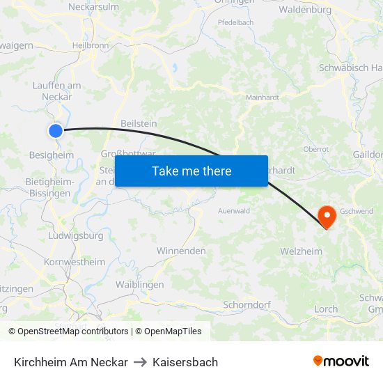 Kirchheim Am Neckar to Kaisersbach map