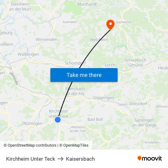Kirchheim Unter Teck to Kaisersbach map