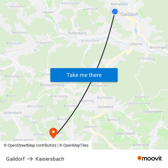 Gaildorf to Kaisersbach map