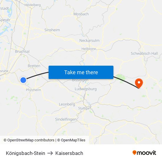 Königsbach-Stein to Kaisersbach map