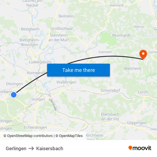 Gerlingen to Kaisersbach map