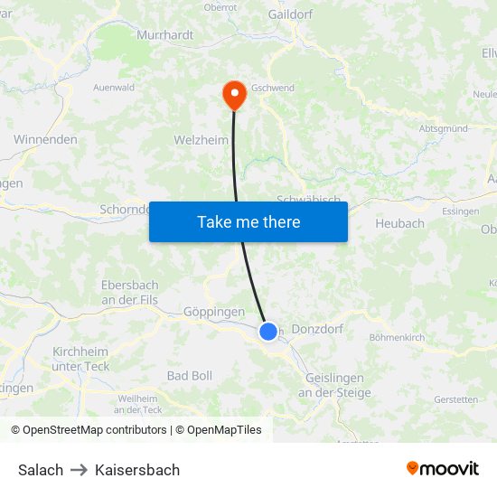 Salach to Kaisersbach map