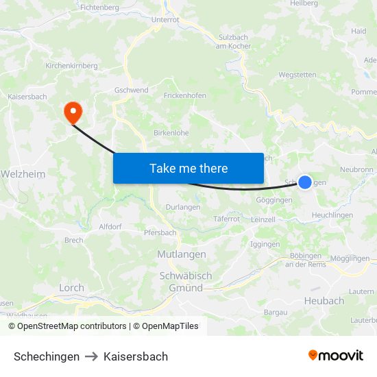 Schechingen to Kaisersbach map