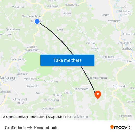 Großerlach to Kaisersbach map