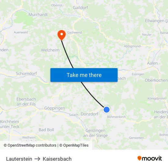 Lauterstein to Kaisersbach map