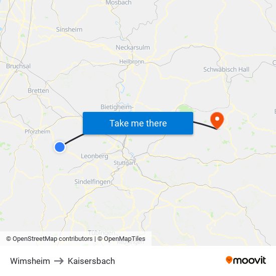 Wimsheim to Kaisersbach map