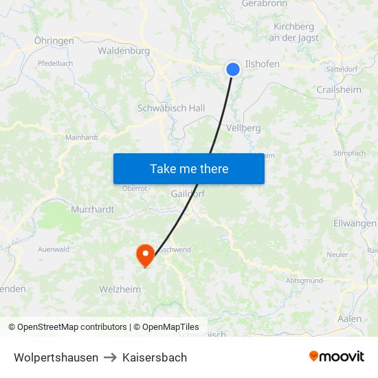 Wolpertshausen to Kaisersbach map