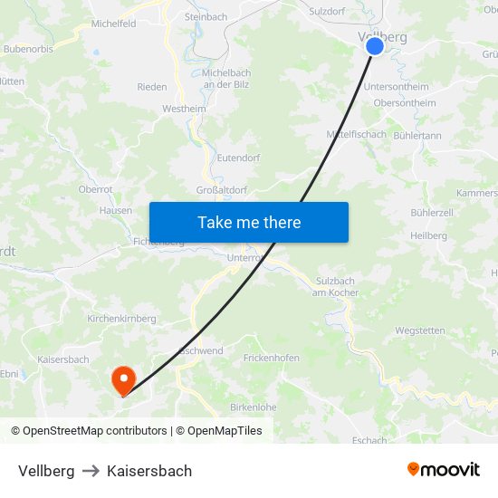 Vellberg to Kaisersbach map