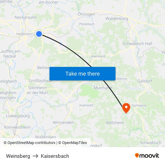 Weinsberg to Kaisersbach map