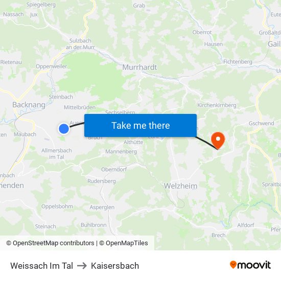 Weissach Im Tal to Kaisersbach map