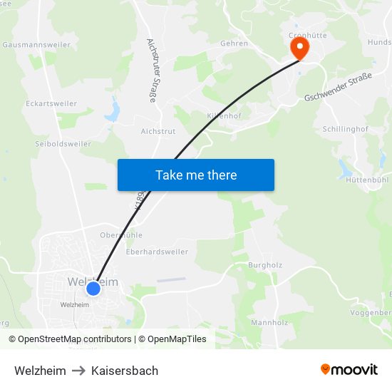 Welzheim to Kaisersbach map