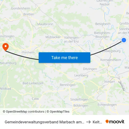 Gemeindeverwaltungsverband Marbach am Neckar to Keltern map