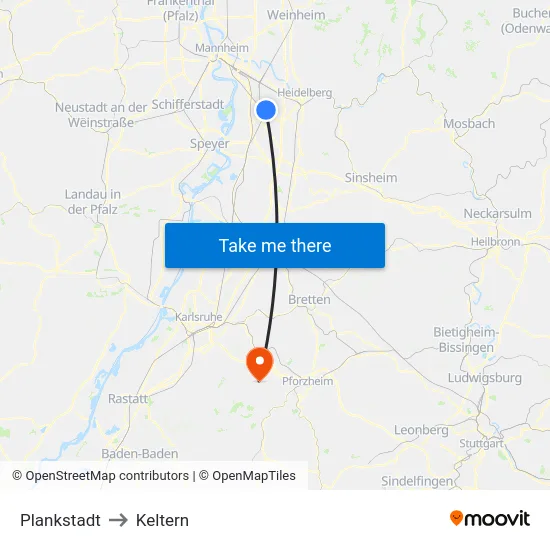 Plankstadt to Keltern map