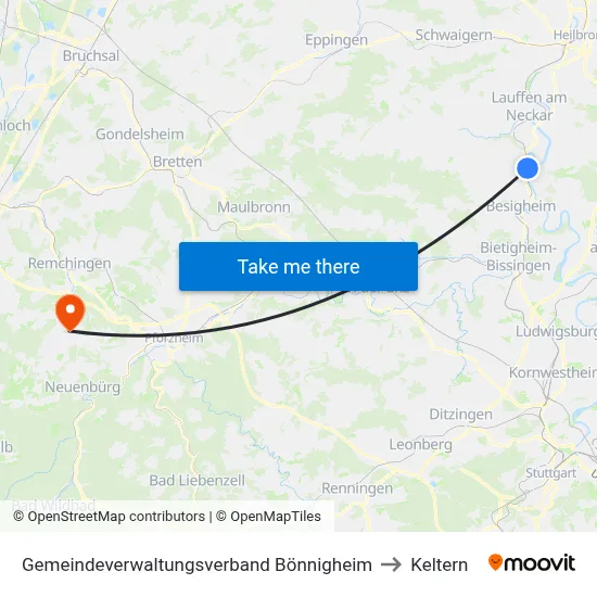 Gemeindeverwaltungsverband Bönnigheim to Keltern map