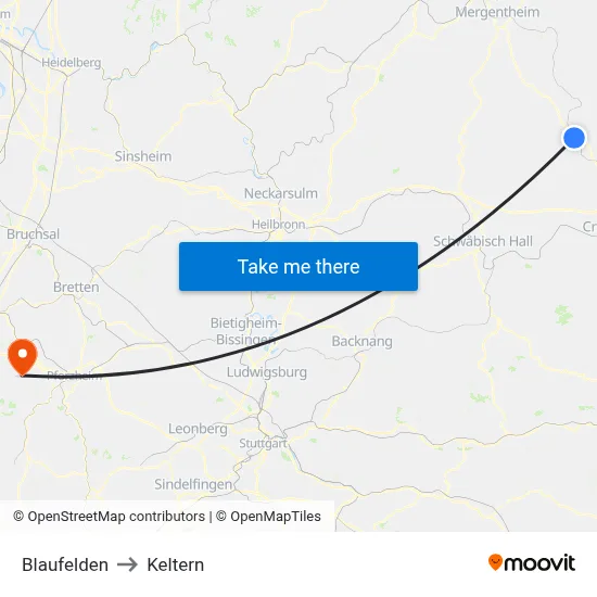 Blaufelden to Keltern map