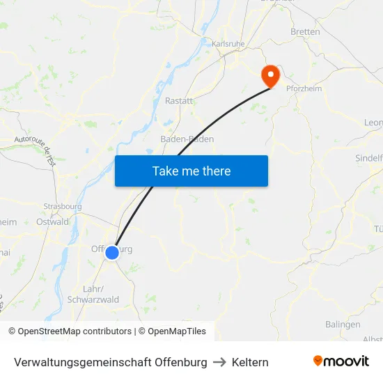 Verwaltungsgemeinschaft Offenburg to Keltern map