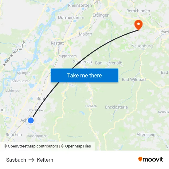 Sasbach to Keltern map