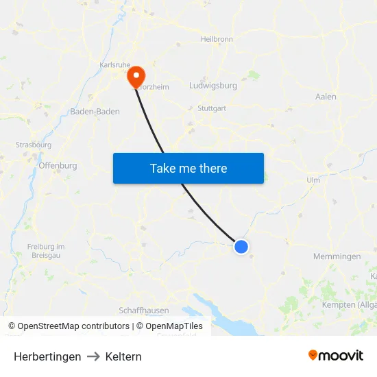 Herbertingen to Keltern map