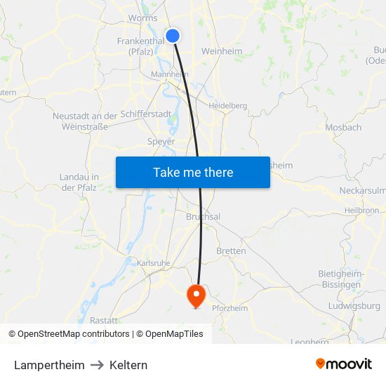 Lampertheim to Keltern map