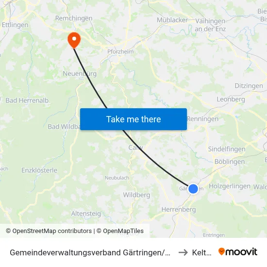 Gemeindeverwaltungsverband Gärtringen/Ehningen to Keltern map