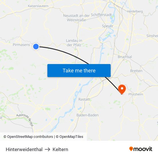 Hinterweidenthal to Keltern map