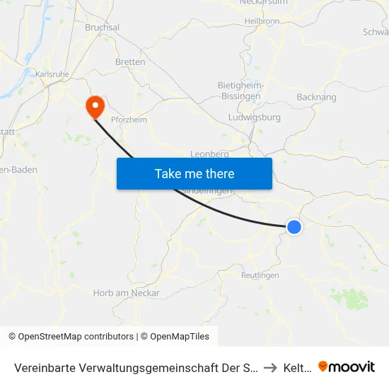Vereinbarte Verwaltungsgemeinschaft Der Stadt Nürtingen to Keltern map
