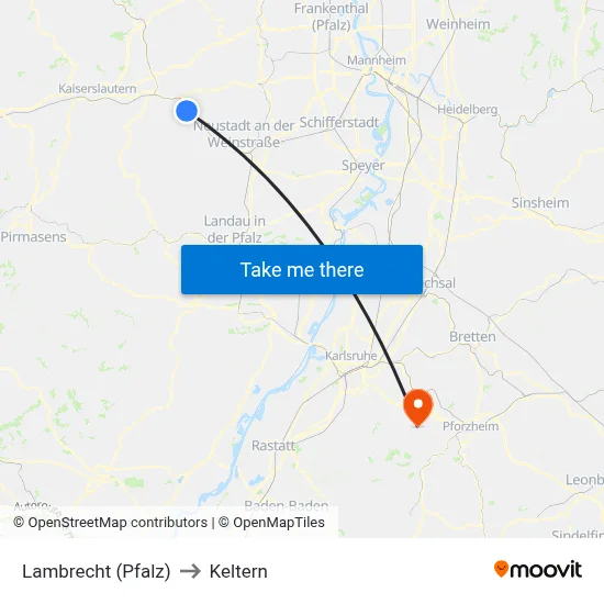 Lambrecht (Pfalz) to Keltern map