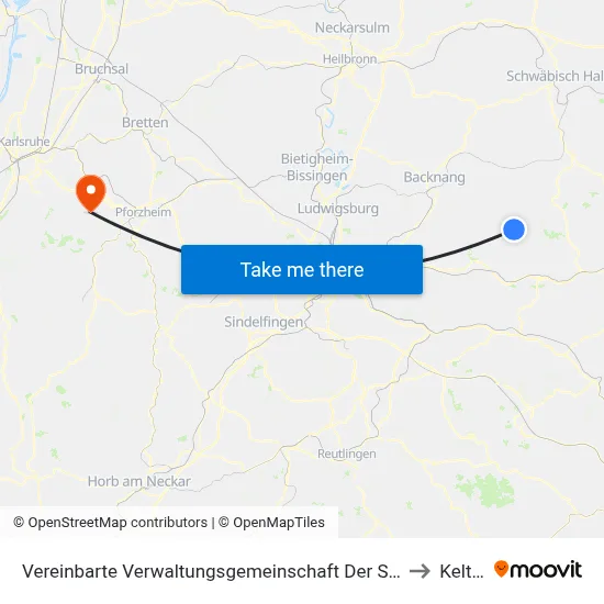 Vereinbarte Verwaltungsgemeinschaft Der Stadt Welzheim to Keltern map