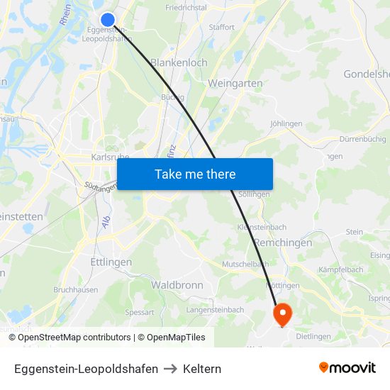 Eggenstein-Leopoldshafen to Keltern map