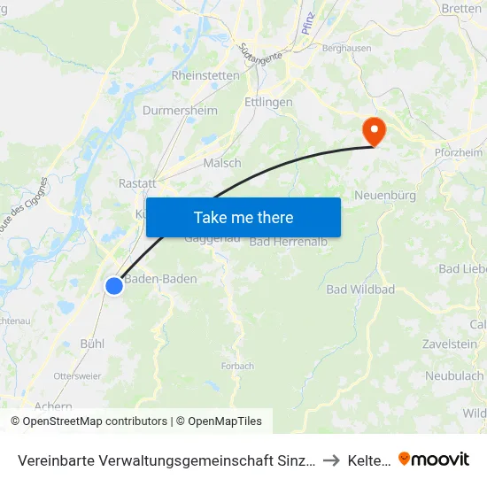 Vereinbarte Verwaltungsgemeinschaft Sinzheim to Keltern map