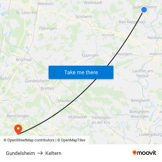 Gundelsheim to Keltern map
