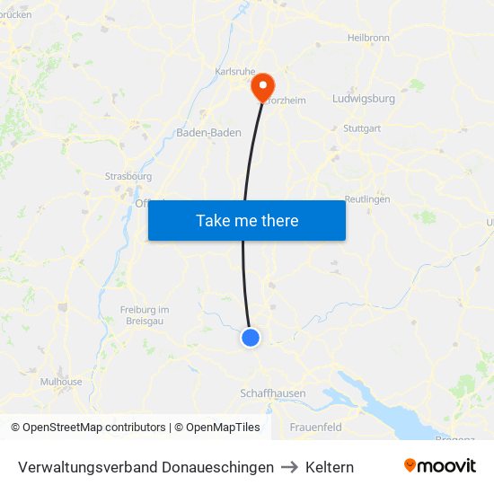 Verwaltungsverband Donaueschingen to Keltern map