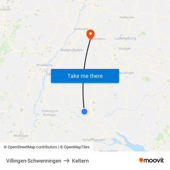 Villingen-Schwenningen to Keltern map