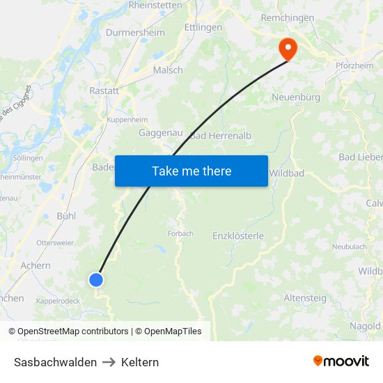 Sasbachwalden to Keltern map