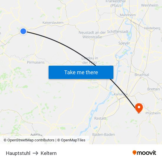 Hauptstuhl to Keltern map