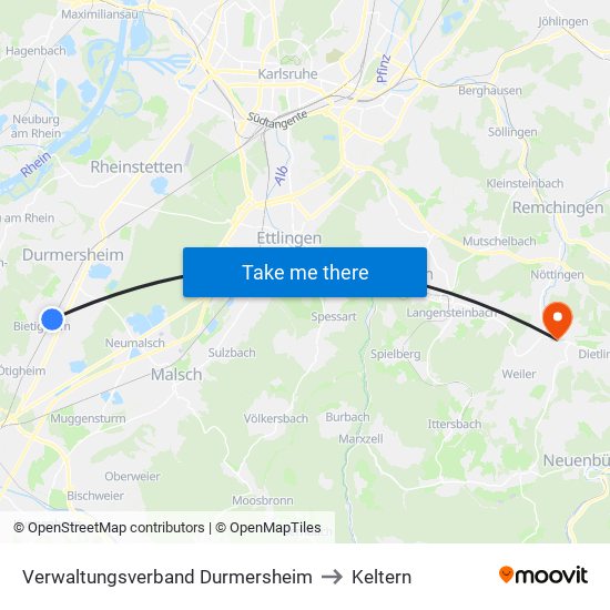 Verwaltungsverband Durmersheim to Keltern map