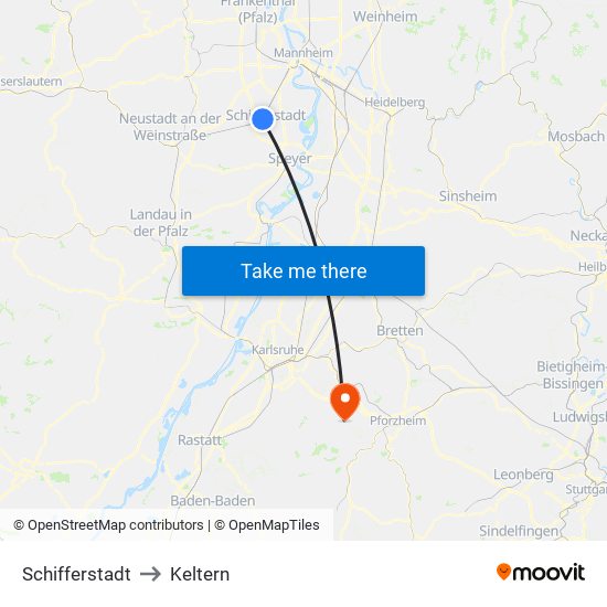 Schifferstadt to Keltern map