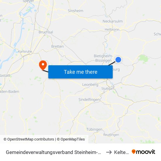 Gemeindeverwaltungsverband Steinheim-Murr to Keltern map
