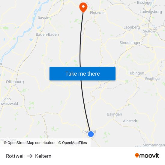 Rottweil to Keltern map