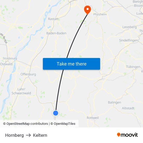 Hornberg to Keltern map