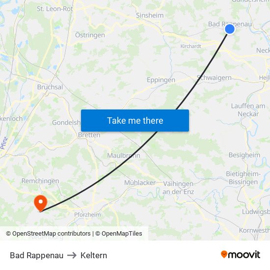 Bad Rappenau to Keltern map