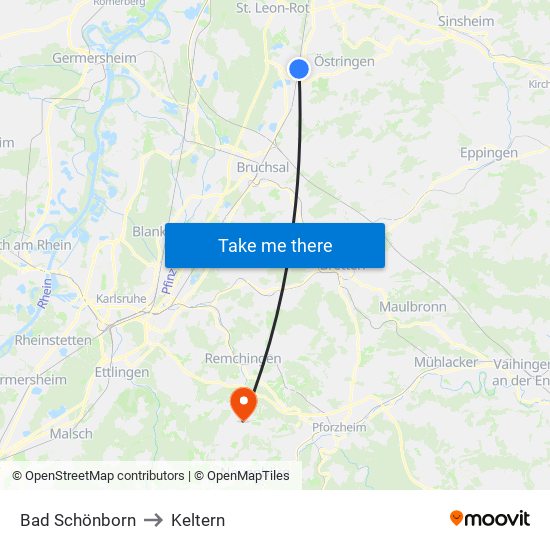 Bad Schönborn to Keltern map