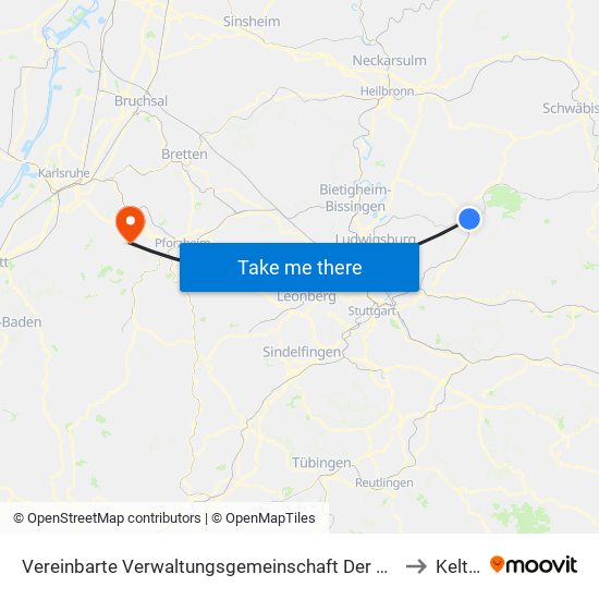 Vereinbarte Verwaltungsgemeinschaft Der Stadt Backnang to Keltern map